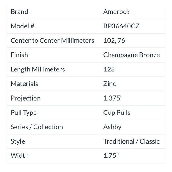 Amerock Ashby BP36640CZ Champagne Bronze Cabinet Handle Cup Pull 3/4” C-C NEW - Picture 6 of 6